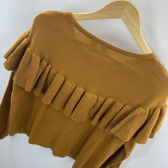 Love On A Hanger Light Brown Ruffle Sweater Size M - Picture 8 of 9